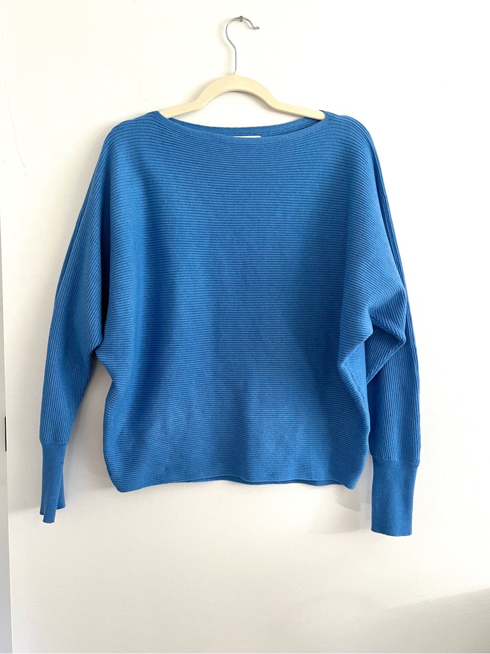 Nine West Ocean Blue Ribbed Boatneck Dolman Sleeve Slouchy Cozy Sweater Large